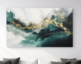 Dark Green II, Abstrakte Malerei, Luxus Design, Leinwanddruck, Wohnkultur, Leinwand Wandkunst, Wand Kunst, Perfektes Geschenk, Raumdekoration, fertig zum Aufhängen