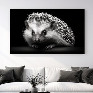 Zwart-witte egel, canvasprint, woondecoratie, canvas muurkunst, muurontwerp, perfect cadeau, natuurkunst aan de muur, natuur, kamerdecor, cadeau