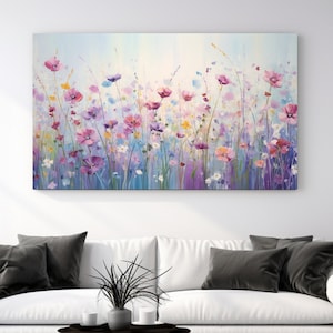Flores silvestres da primavera I, cores pastel, impressão em tela, decoração para casa, design de arte de parede, presente perfeito, arte de parede da natureza, decoração de quarto, pronto para pendurar