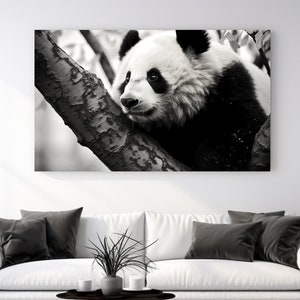 Panda on the Tree, Canvas Print, Home Decor, Canvas Wall Art, Wall Art,Animal Wall, Wildlife Art, Black and White, Perfect Gift, Room Decor