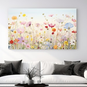 Flores Silvestres De Primavera, Colores Pastel, Impresión De Lienzo, Decoración Del Hogar, Diseño De Arte De Pared, Regalo Perfecto, Arte De Pared De La Naturaleza, Decoración De La Habitación, Listo Para Colgar