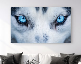 Occhi azzurri Husky, stampa animalier, decorazioni per la casa, arte da parete su tela, foto su tela, arte moderna, decorazione della camera, design, pronto da appendere