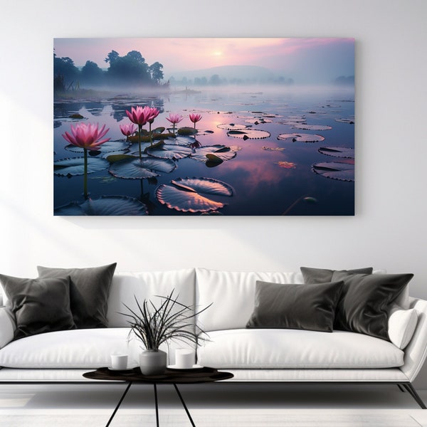 Waterlelie op Lake, canvas print, decor van het huis, canvas kunst aan de muur, modern design, kunst aan de muur, perfect cadeau, natuur, kamer decor, cadeau