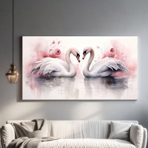 Abstrakte Schwäne, Aquarell Kunst, Leinwanddruck, Wohnkultur, Leinwand Wandkunst, modernes Design, Wandkunst, Perfektes Geschenk, Raumdekoration, fertig zum Aufhängen