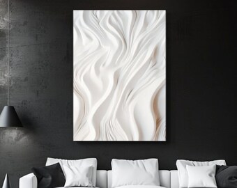 Blanc, Abstrait crème, Design luxueux, Décoration de chambre, Impression sur toile, Décoration d'intérieur esthétique, Toile d'art mural, Cadeau, Minimaliste, Suspension murale