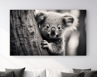 Koala Design, Canvas Print, Home Decor, Canvas Wall Art, Wall Art,Animal Wall, Wildlife Art, Black and White, Perfect Gift, Room Decor