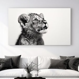 Baby Lion, Canvas Print, Design, Home Decor, Canvas Wall Art, Wall Art, Animal Wall, Wildlife Art, Black and White, Perfect Gift, Room Decor