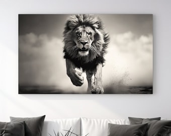 Lion in Wild, Canvas Print, Home Decor, Canvas Wall Art, Wall Art, Animal Wall, Wildlife Art, Black and White, Perfect Gift, Room Decor