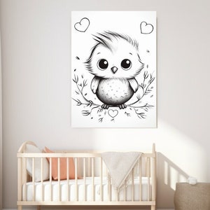 Diseño de pájaro para niños, lienzo para guardería, decoración de guardería, lienzo para pared, cuadro, decoración de habitación unisex, estampado animal, regalo para niños