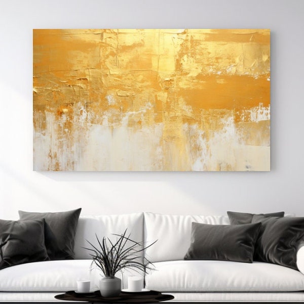 Goud, Monochroom, Abstractie, Canvas Print, Decor van het huis, Canvas Wall Art, Kunst aan de muur, Kerstcadeau, Room Decor, Canvas Design, Klaar om op te hangen