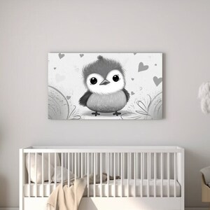 Pajarito, Arte mural en lienzo, Diseño en lienzo, Decoración infantil, Decoración infantil de animales, Decoración infantil unisex, Estampados de animales, Habitación infantil