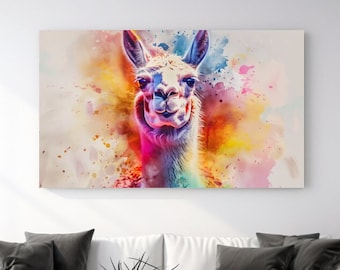 Funny, Lama, Watercolour, Abstract Design, Canvas Print, Home Decor, Canvas Wall Art, Perfect Gift, Nature Room Decor, Ready To Hang,