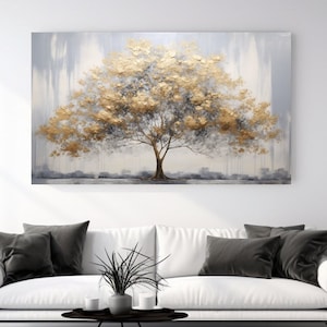 Abstrakte Gold Baum Gemälde I, Leinwanddruck, Dekoration, Leinwand Wandkunst, Weihnachtsgeschenk, Raumdekor, Leinwand-Design, fertig zum Aufhängen