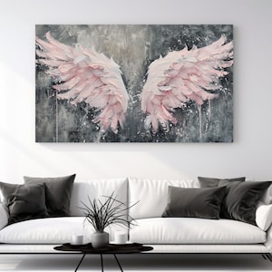 Angel Wings, Pink, Grau, Abstrakte Malerei Design, Leinwand Druck, Leinwand Bild, Wohnkultur, Leinwand Wand Kunst, Geschenk, Raumdekor, fertig zum Aufhängen