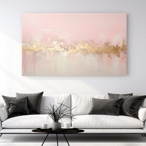 Lichtroze, goud, abstractie I, canvasafdruk, woondecoratie, canvas muurkunst, kunst aan de muur, perfect cadeau, kamerdecoratie, canvasontwerp, klaar om op te hangen