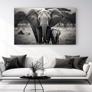 Elephant with Baby, Canvas Print,Home Decor, Canvas Wall Art, Wall Art, Animal Wall, Wildlife Art, Black and White, Perfect Gift, Room Decor