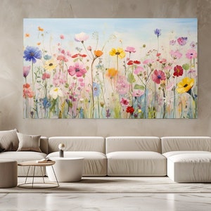 Flores silvestres da primavera, cores pastel, impressão em tela, decoração para casa, design de arte de parede, presente perfeito, arte de parede da natureza, decoração de quarto, tapeçarias de parede