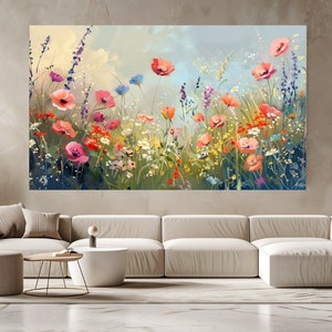 Pastellfarben, Wilde Frühlingsblumen, Leinwanddruck, Wohnkultur, Wandkunst, Perfektes Geschenk, Naturwandkunst, Raumdekor, Wandbehänge
