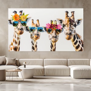 Girafas fofas, engraçado, design abstrato colorido, impressão em tela, imagem em tela, decoração para casa, arte de parede em tela, presente, decoração de quarto, tapeçarias de parede