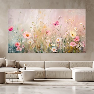 Wild Spring Flowers,Pink, Pastel Colours, Luxury Canvas Print, Home Decor, Canvas Wall Art, Gift, Nature Design, Room Decor, Ready To Hang