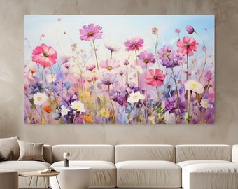 Spring Wild Flowers, Pastel Colours, Canvas Print, Home Decor, Wall Art Design, Perfect Gift, Nature Wall Art, Room Decor, Ready To Hang