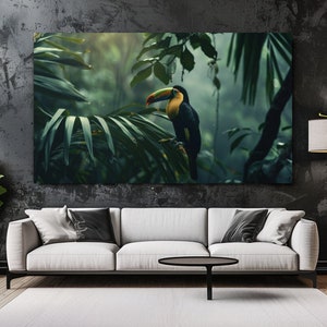 Tukan im Dschungel, grüne Natur, Luxus Design, Leinwanddruck, Leinwand Bild, Wohnkultur, Leinwand Wandkunst, Geschenk, Raumdekor, fertig zum Aufhängen