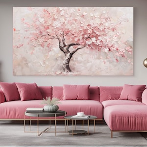 Rosa, Árvore Branca, Pintura, Abstração, Design de Luxo, Impressão em Tela, Decoração para Casa, Arte de Parede em Tela, Arte de Parede, Presente, Decoração de Quarto, Pronto para Pendurar