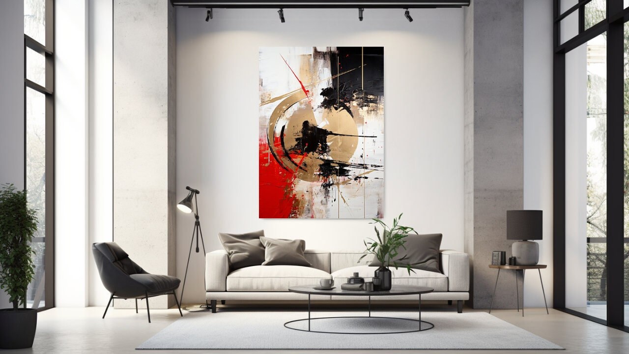Black, White, Gold, Red, Abstraction, Canvas Print, Canvas Picture, Luxury Home Design, Canvas Wall Art, Gift, Room Decor, Wall Hanging