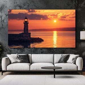 Farol I, Pôr do sol, Mar, Paisagismo, Impressão em tela, Imagem em tela, Decoração para casa, Arte de parede em tela, Presente, Decoração de quarto, Tapeçarias de parede