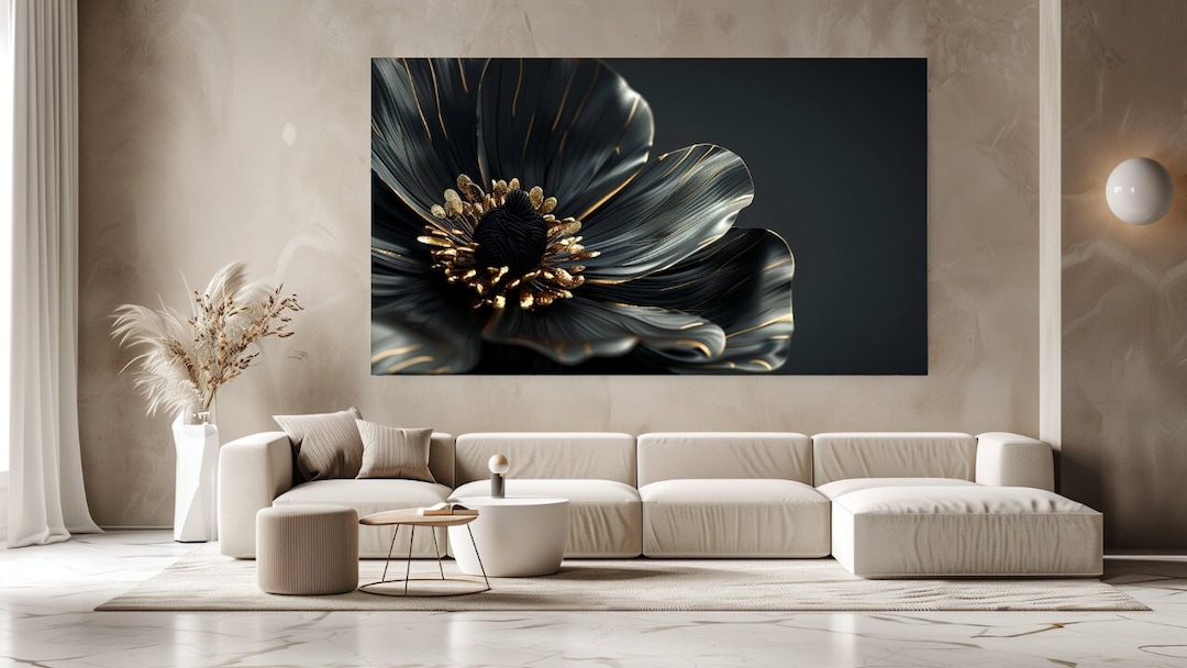 Black Flower Design, Bloom, Luxury Canvas Print, Home Decor, Canvas ...