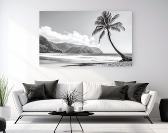 Beach, Palm, B&W Design, Canvas Print, Home Decor, Canvas Wall Art, Animal Wall, Nature Art, Black and White, Perfect Gift, Room Decor