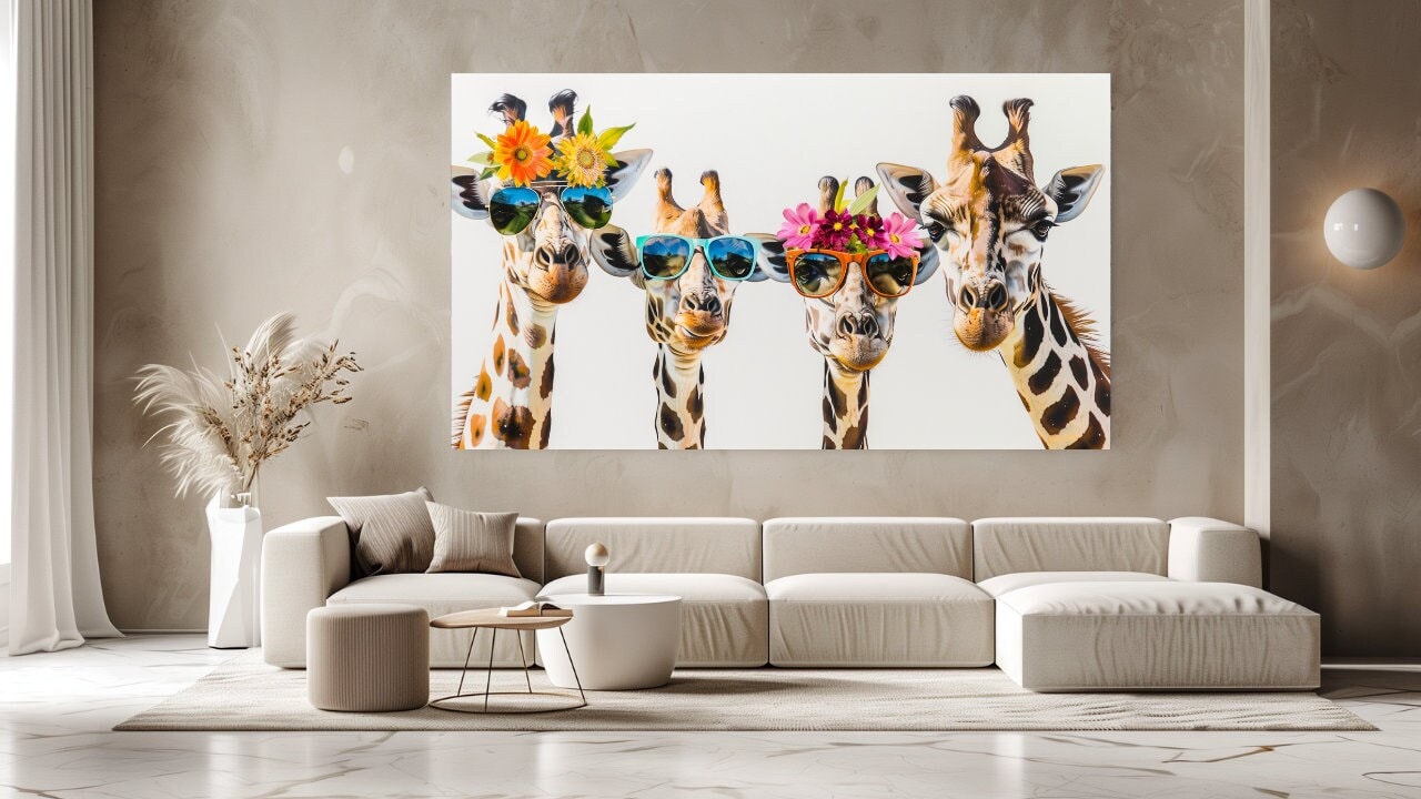 Cute Giraffes, Funny, Colourful Abstract Design, Canvas Print, Canvas Picture, Home Decor, Canvas Wall Art, Gift, Room Decor, Wall Hangings