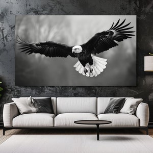 Fliegender Adler Design I, Schwarz und Weiß, Tier Leinwand Druck, Leinwand Bild, Wohnkultur, Leinwand Wand Kunst, Geschenk, Raumdekor, fertig zum Aufhängen