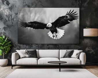 Flying Eagle Design I, Black and White, Animal Canvas Print, Canvas Picture, Home Decor, Canvas Wall Art, Gift, Room Decor, Ready To Hang