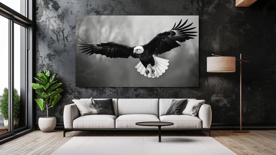 Flying Eagle Design I, Black and White, Animal Canvas Print