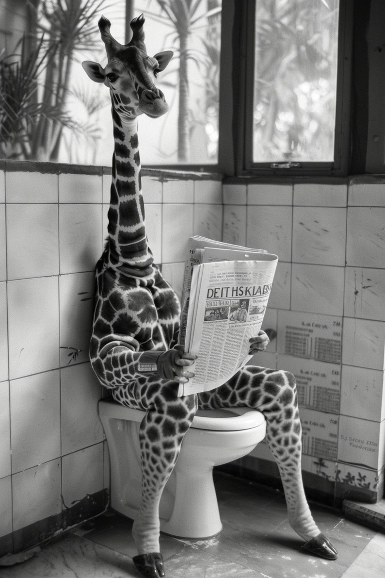 Girrafe Sitting on the Toilet, Canvas Print, Canvas Picture, Home Decor ...