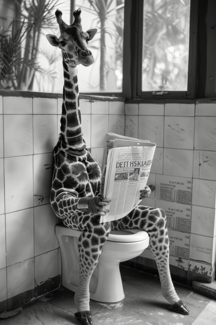 Impression Sur Toile De Style Girafe Amusante Dans Les Toilettes – Impression Sur Toile De Salle De Bain – Impression Sur Toile Esthétique – 20,3 X 25,4 Cm