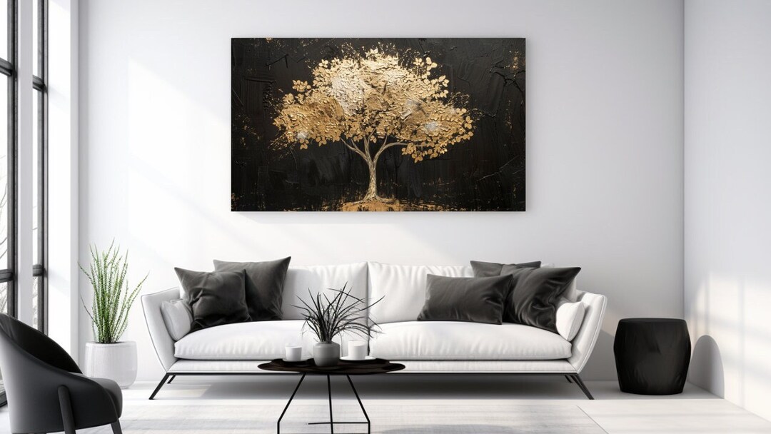 Buy Abstract Gold Tree Painting, Canvas Picture, Canvas Print, Home ...