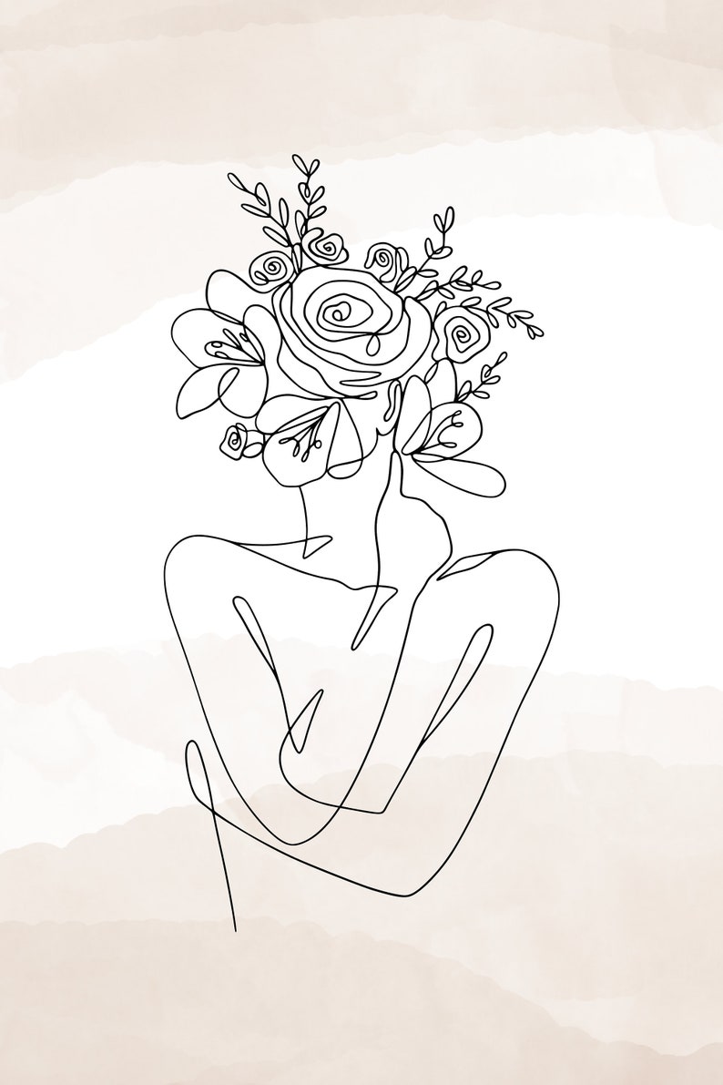 One Line Drawing, Body, Abstract, Beige, Canvas Print, Aesthetic, Home ...