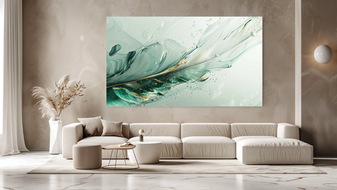 Abstract Feather, Green,luxury Design, Canvas Print, Canvas Picture ...