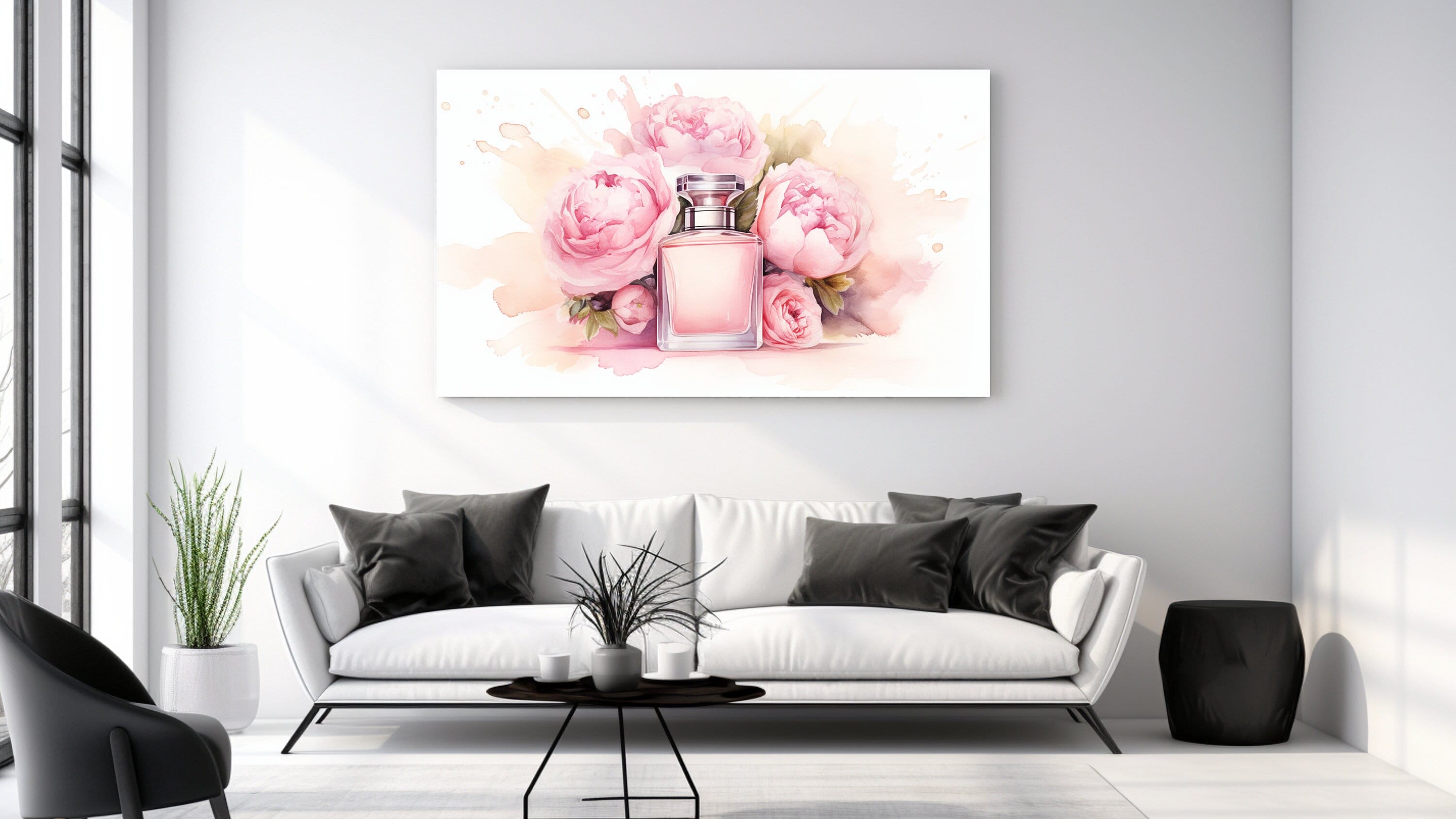 Pink Perfume Bottle, Flowers, Abstract Painting Design, Canvas Print, Home Decor, Canvas Wall Art, Perfect Gift, Room Decor, Wall Hangings