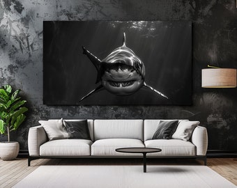 Shark, Black and White, Luxury Design, Animal Canvas Print, Canvas Picture, Home Decor,Canvas Wall Art, Gift, Room Decor, Ready To Hang