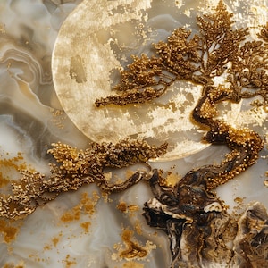 Alabaster Abstraction, Tree and Moon, Luxury Design, Canvas Print ...