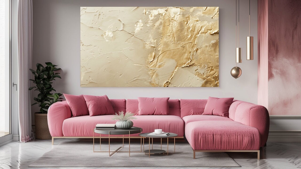 Beige, Gold, Abstract Design, Canvas Print, Canvas Picture, Home Decor, Canvas Wall Art, Wall Art, Gift, Aesthetic,Room Decor, Ready To Hang