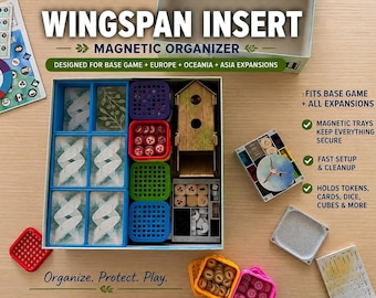 Wingspan Organizer Insert | Magnetic Storage System for Base Game, Europe, Oceania & Asia Expansions