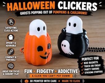 Halloween Fidget Clickers | Ghost & Pumpkin Clicky Toy | Sensory ADHD Fidget | Boo Basket Stuffer | 3D Printed Keychain Gift