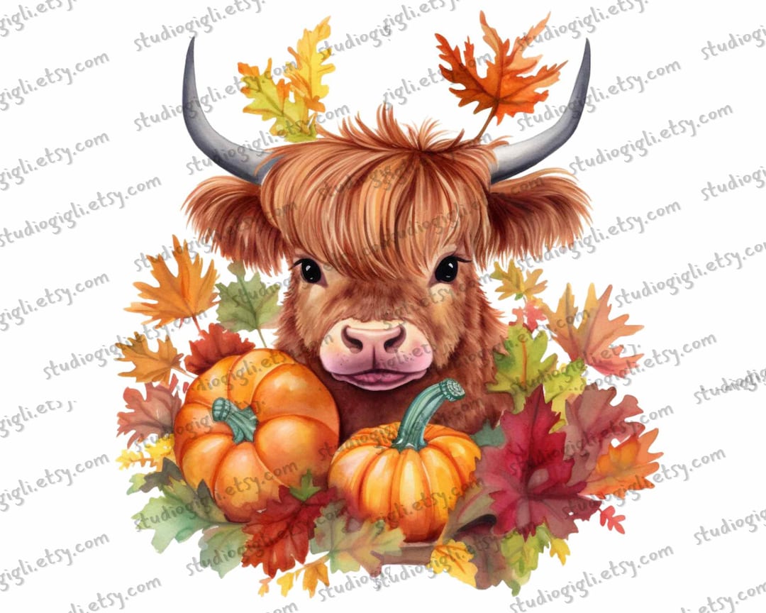 Baby Highland Cow PNG Autumn Clipart Western Sublimation Design Digital ...