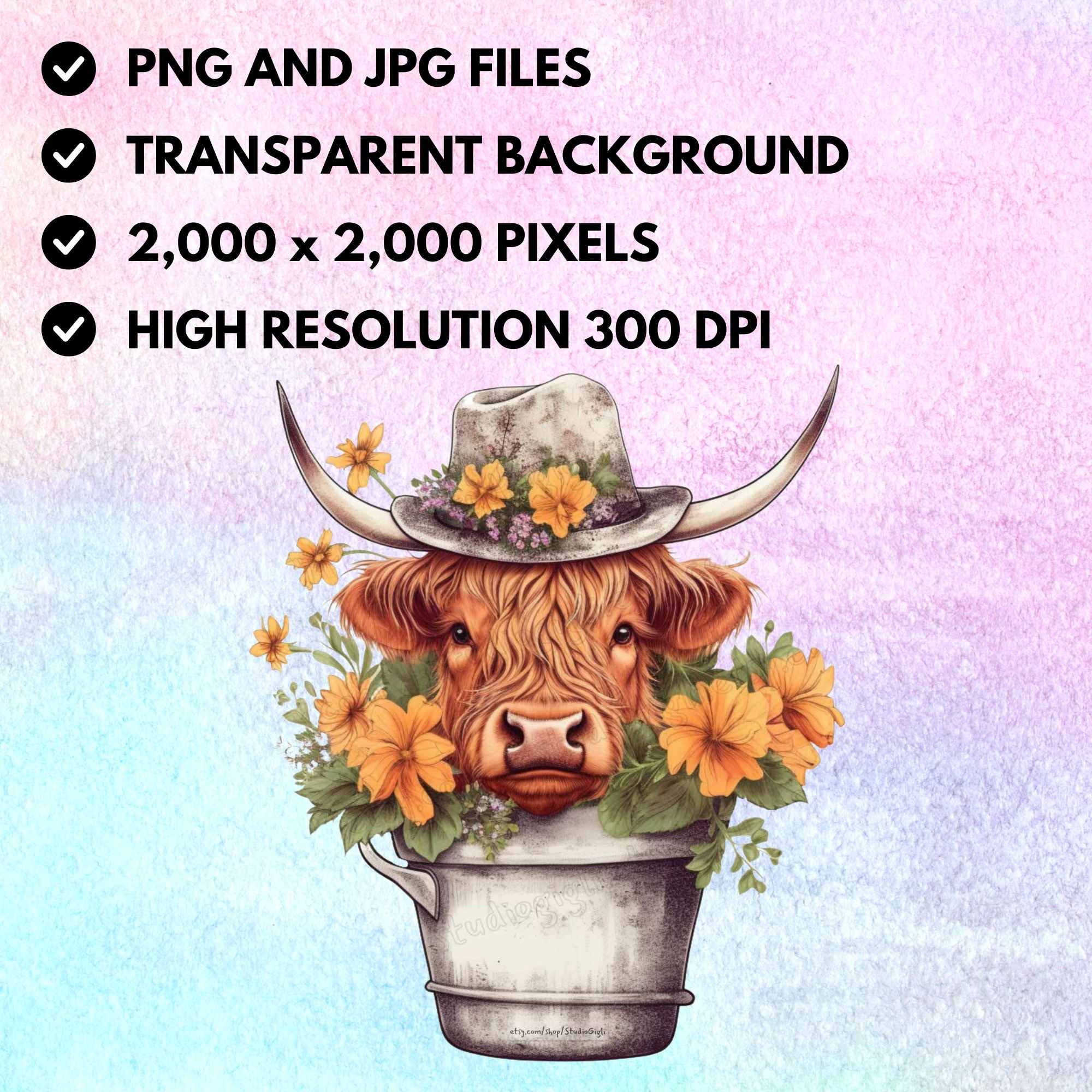 Floral Highland Cow PNG Sublimation Design Digital Download Highland ...