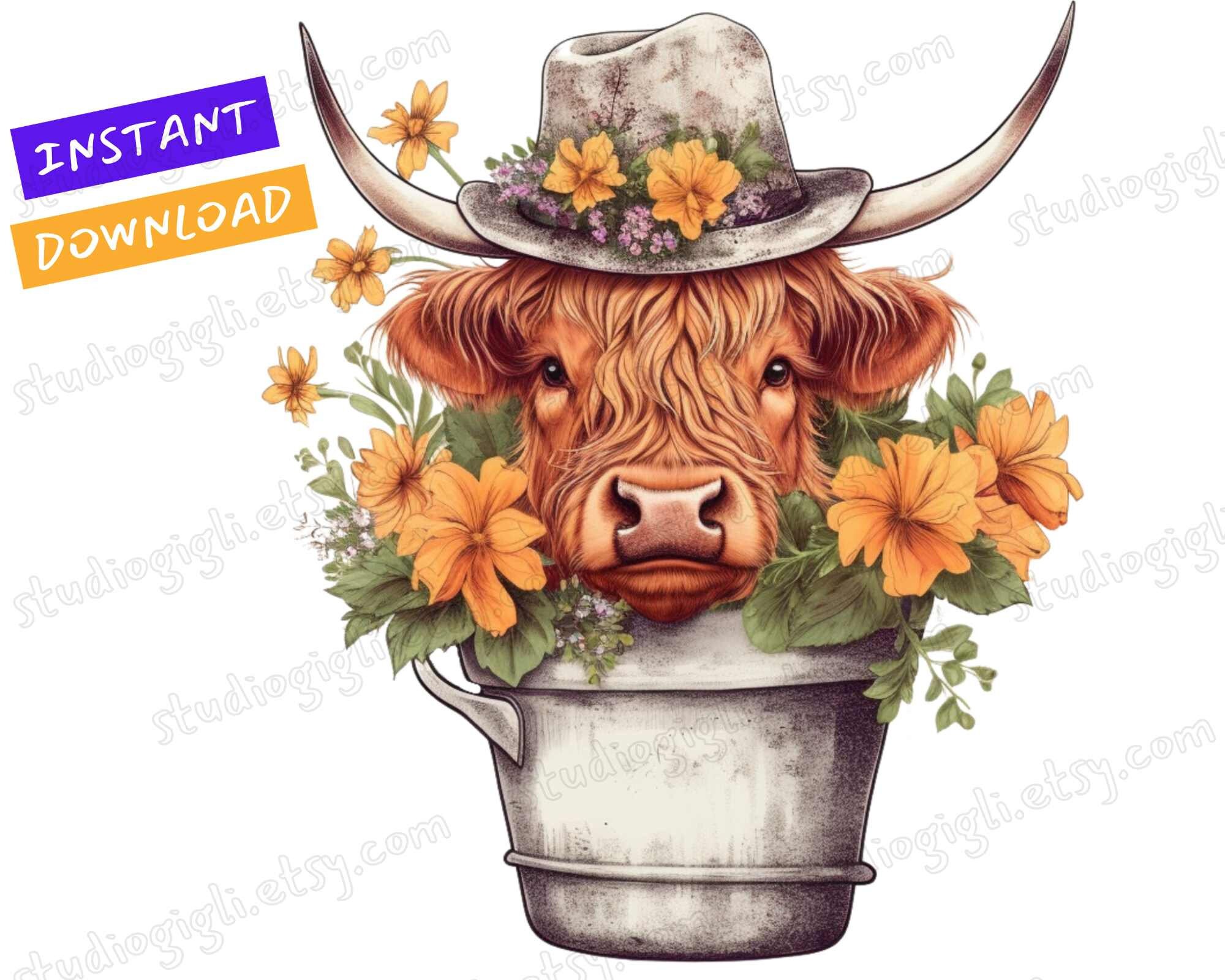 Floral Highland Cow PNG Sublimation Design Digital Download Highland ...