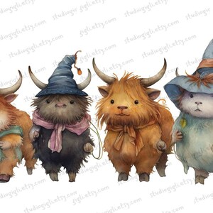 Cute Little Baby Animals & Highland Cows Going Trick or Treating for Halloween PNG Digital Download File for Sublimation and Commercial Use